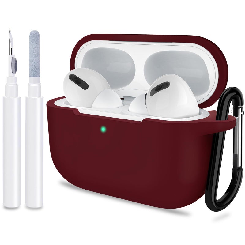 ATUAT for AirPods Pro 1st/2nd Generation Case Cover, Protective Silicone Skin Accessories with Keychain for Women Men for Apple AirPods Pro 2019/2022 Charging Case,Front LED Visible-Burgundy - Image 1